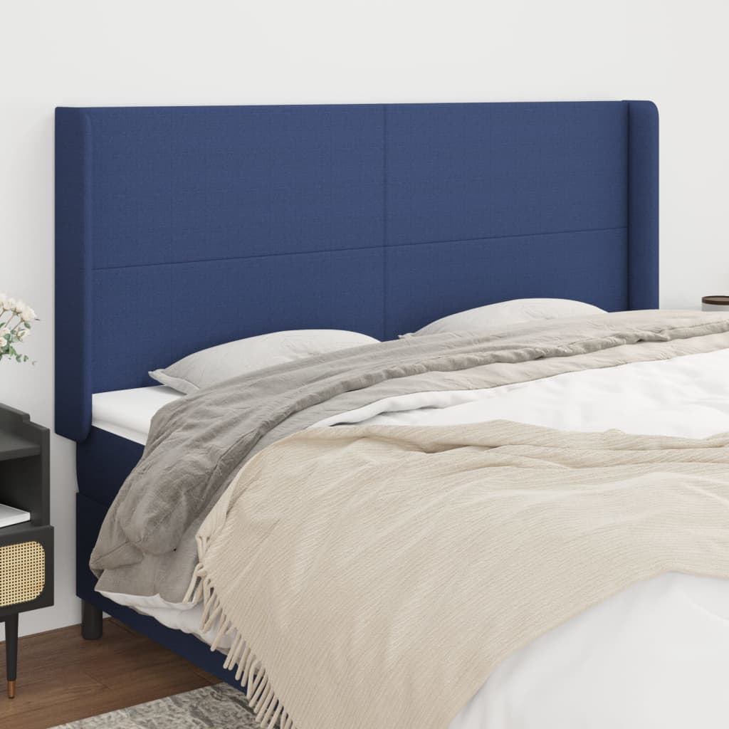 Hoofdbord met randen 183x16x118/128 cm stof blauw is nu te koop bij PeponiXL, paradijselijk wonen!