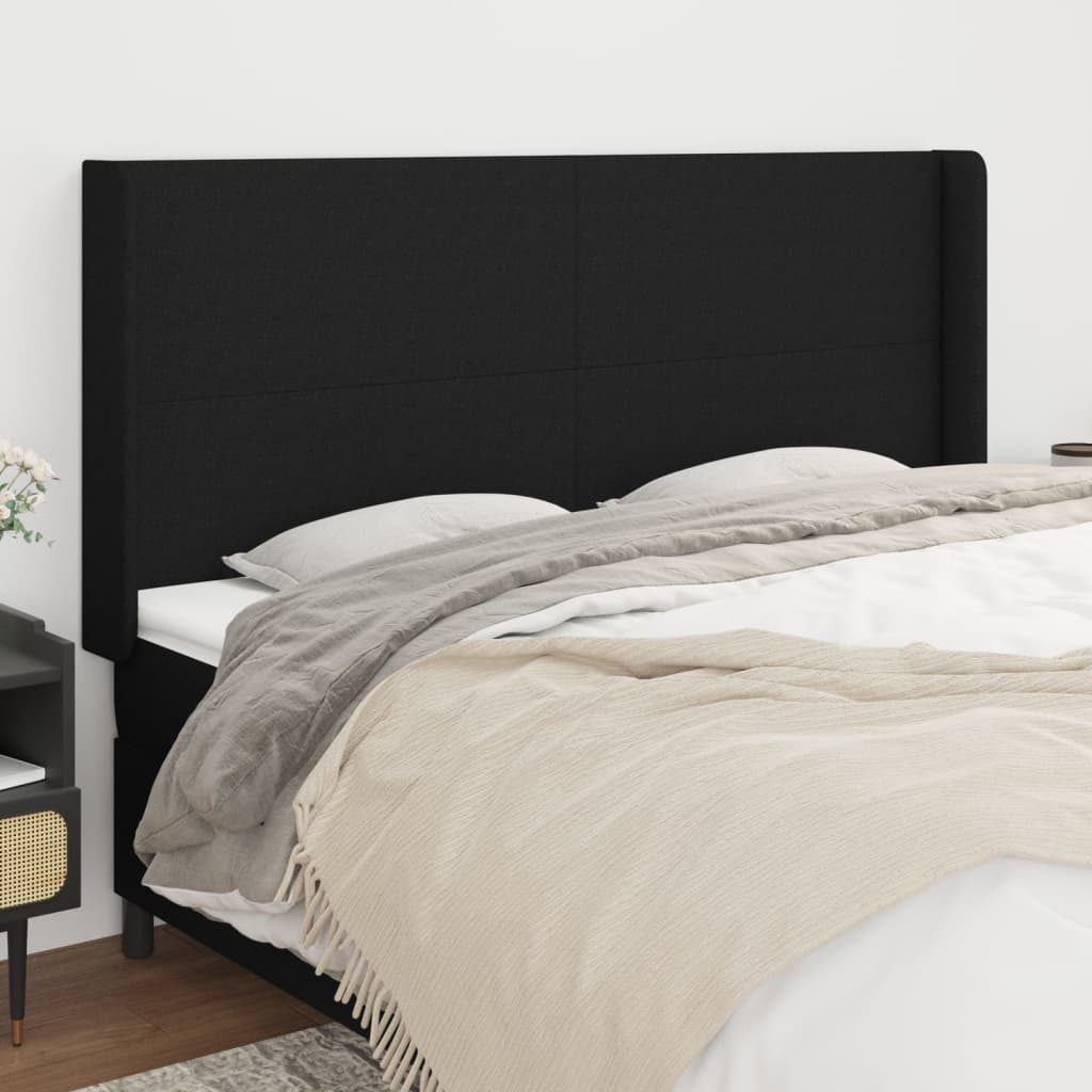 Hoofdbord met randen 203x16x118/128 cm stof zwart is nu te koop bij PeponiXL, paradijselijk wonen!