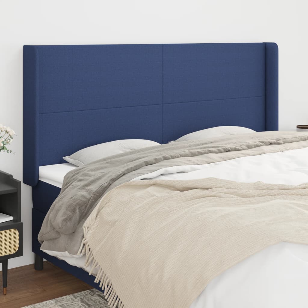 Hoofdbord met randen 203x16x118/128 cm stof blauw is nu te koop bij PeponiXL, paradijselijk wonen!