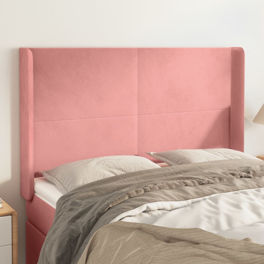 Hoofdbord met randen 147x16x118/128 cm fluweel roze is nu te koop bij PeponiXL, paradijselijk wonen!