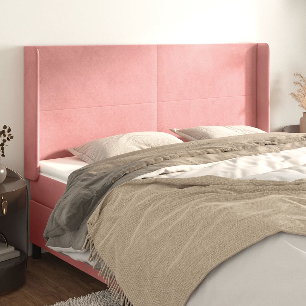 Hoofdbord met randen 163x16x118/128 cm fluweel roze is nu te koop bij PeponiXL, paradijselijk wonen!