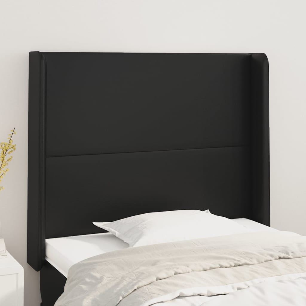 Hoofdbord met randen 83x16x118/128 cm kunstleer zwart is nu te koop bij PeponiXL, paradijselijk wonen!