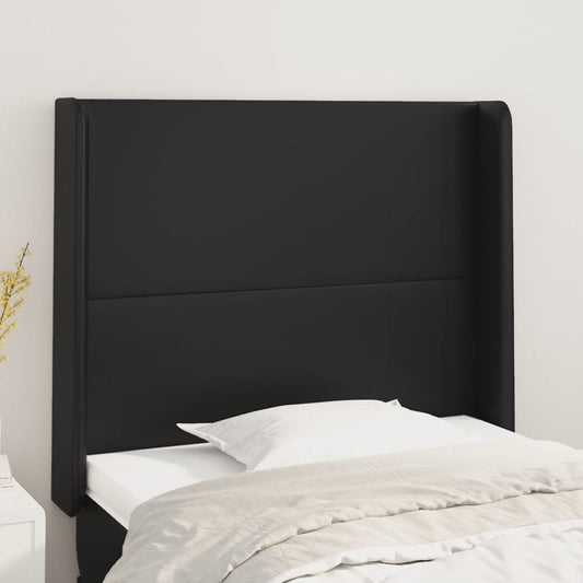 Hoofdbord met randen 83x16x118/128 cm kunstleer zwart is nu te koop bij PeponiXL, paradijselijk wonen!