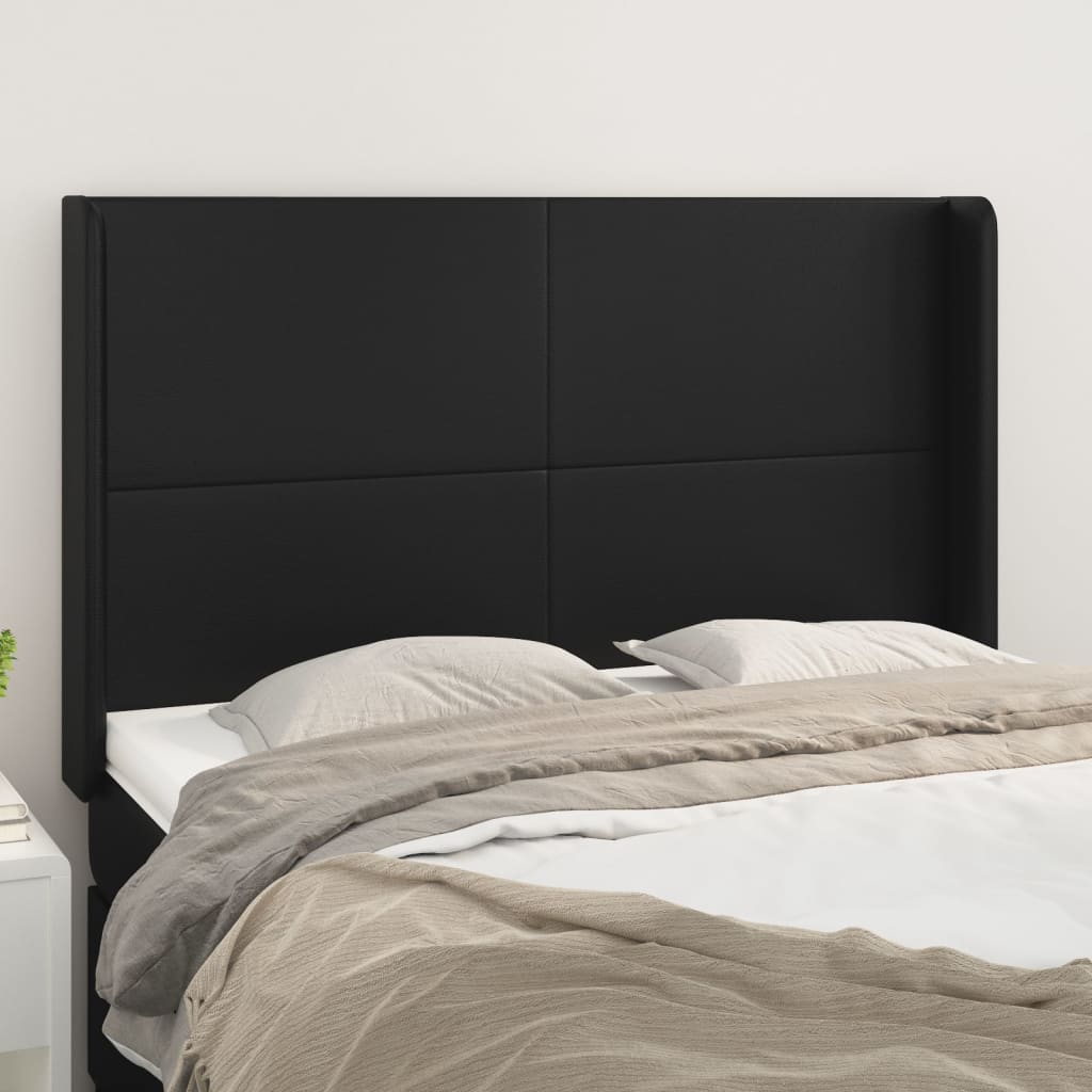Hoofdbord met randen 147x16x118/128 cm kunstleer zwart is nu te koop bij PeponiXL, paradijselijk wonen!