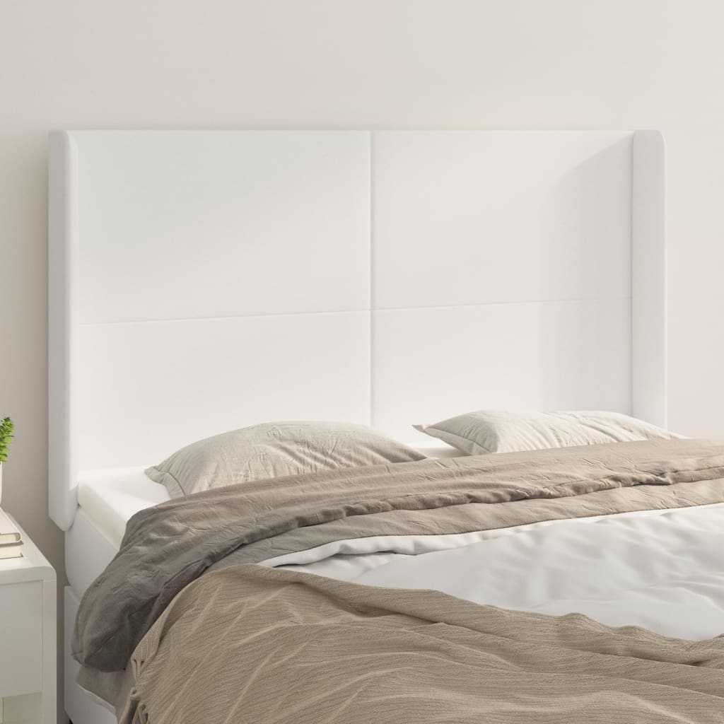 Hoofdbord met randen 147x16x118/128 cm kunstleer wit is nu te koop bij PeponiXL, paradijselijk wonen!