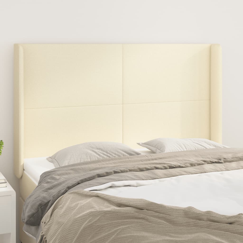 Hoofdbord met randen 147x16x118/128 cm kunstleer crèmekleurig is nu te koop bij PeponiXL, paradijselijk wonen!