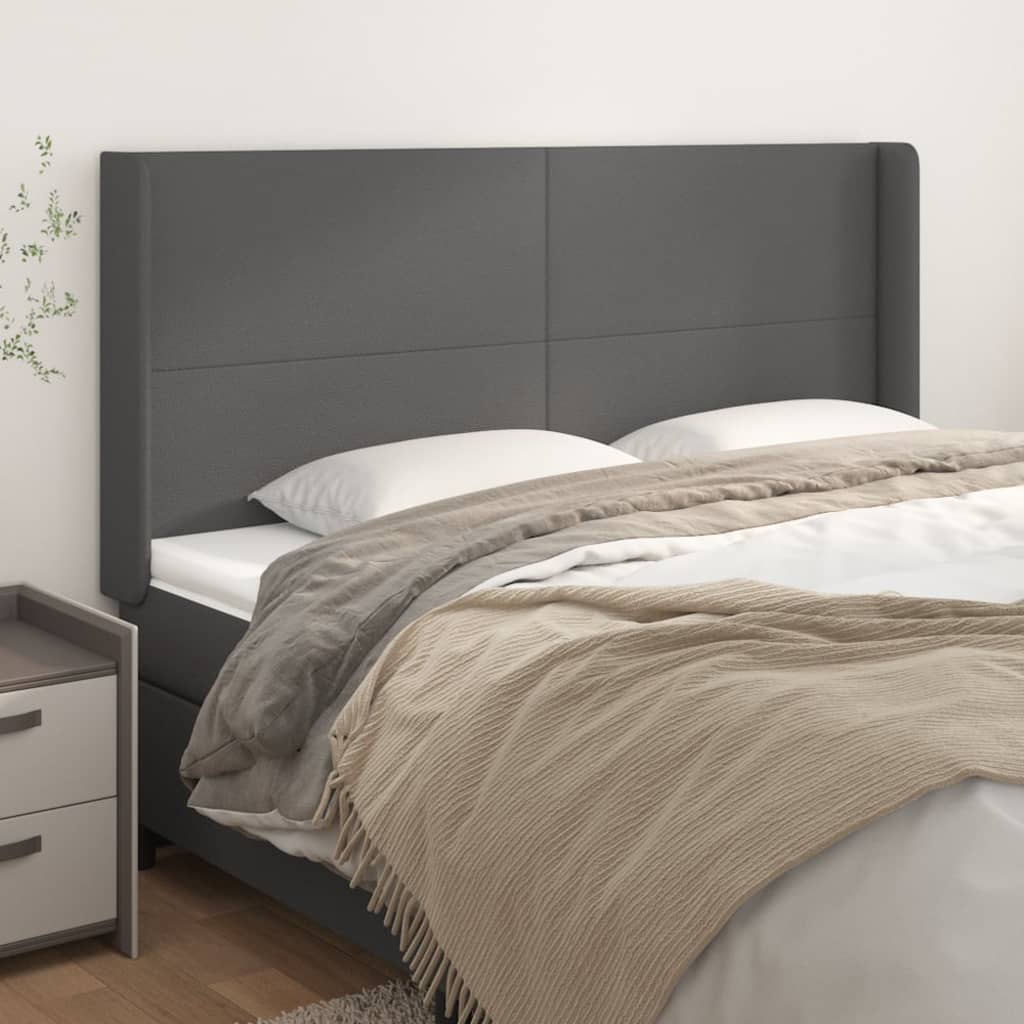 Hoofdbord met randen 203x16x118/128 cm kunstleer grijs is nu te koop bij PeponiXL, paradijselijk wonen!
