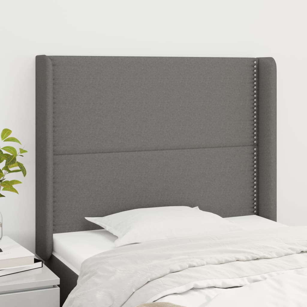 Hoofdbord met randen 93x16x118/128 cm stof donkergrijs is nu te koop bij PeponiXL, paradijselijk wonen!
