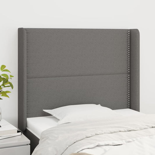 Hoofdbord met randen 93x16x118/128 cm stof donkergrijs is nu te koop bij PeponiXL, paradijselijk wonen!