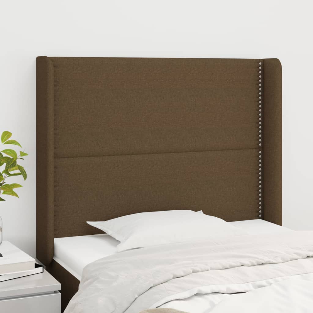 Hoofdbord met randen 93x16x118/128 cm stof donkerbruin is nu te koop bij PeponiXL, paradijselijk wonen!