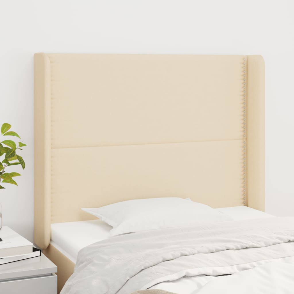 Hoofdbord met randen 93x16x118/128 cm stof crèmekleurig is nu te koop bij PeponiXL, paradijselijk wonen!