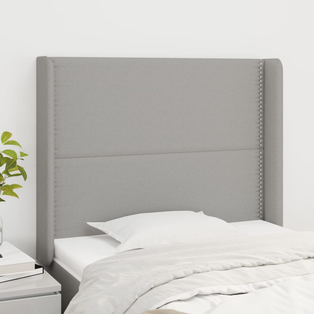 Hoofdbord met randen 103x16x118/128 cm stof lichtgrijs is nu te koop bij PeponiXL, paradijselijk wonen!