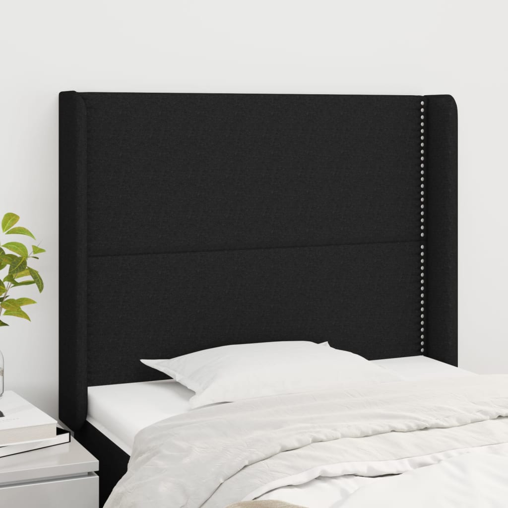 Hoofdbord met randen 103x16x118/128 cm stof zwart is nu te koop bij PeponiXL, paradijselijk wonen!