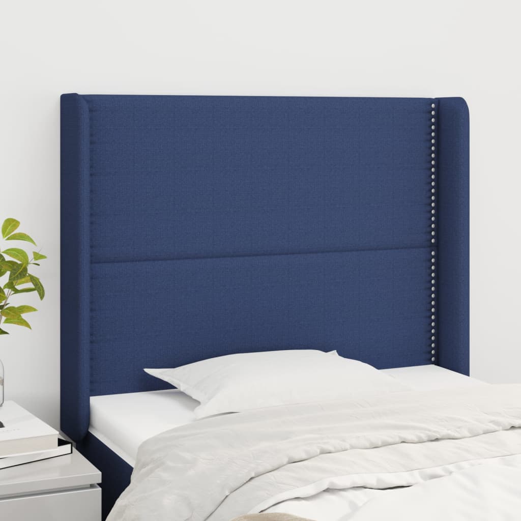 Hoofdbord met randen 103x16x118/128 cm stof blauw is nu te koop bij PeponiXL, paradijselijk wonen!
