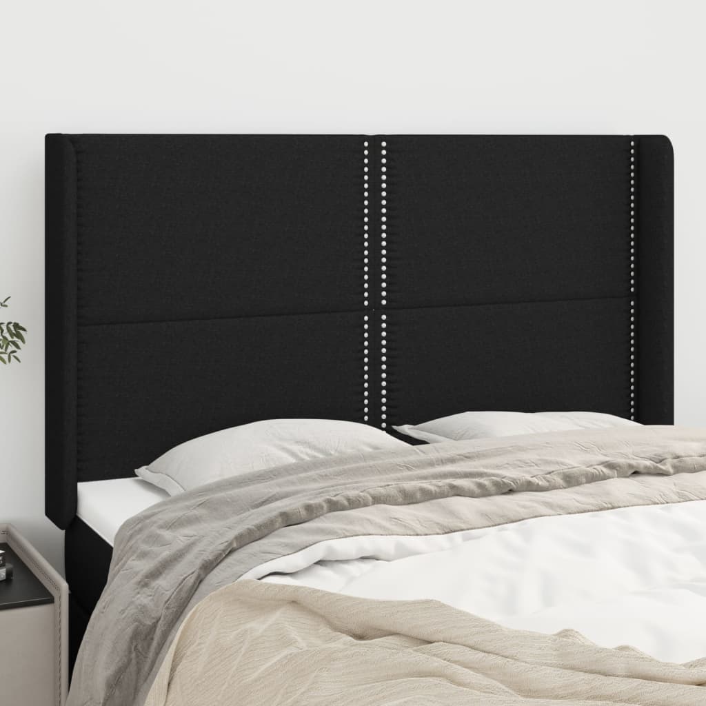 Hoofdbord met randen 147x16x118/128 cm stof zwart is nu te koop bij PeponiXL, paradijselijk wonen!