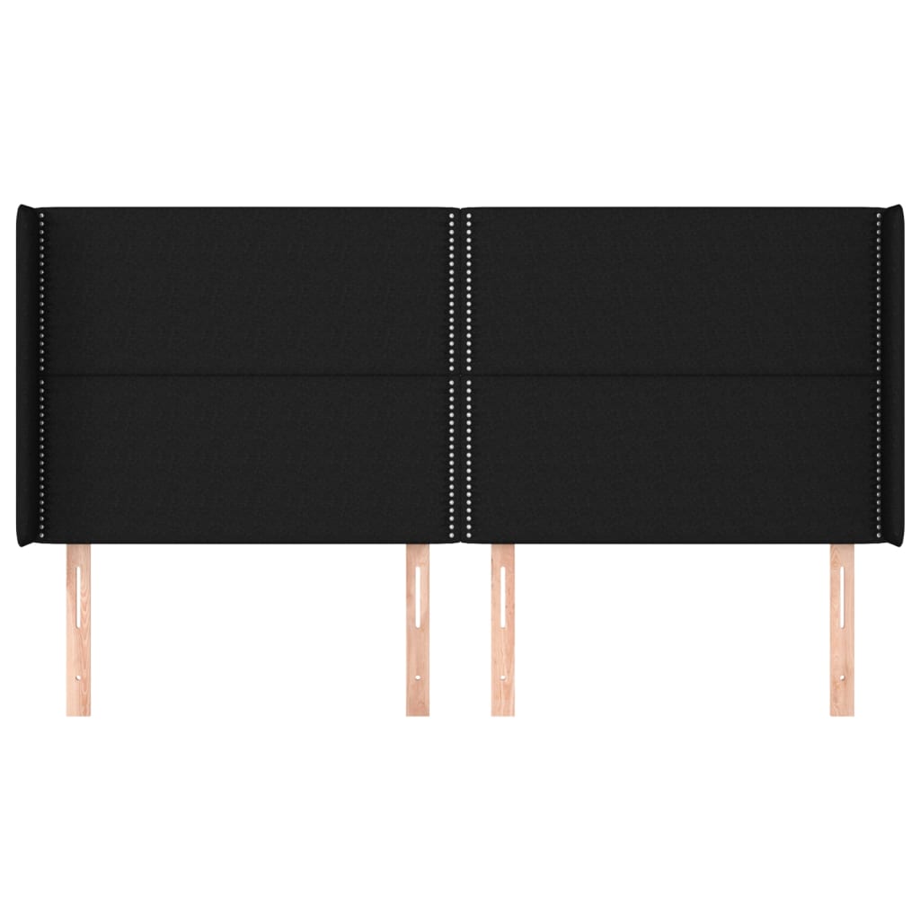 Hoofdbord met randen 203x16x118/128 cm stof zwart is nu te koop bij PeponiXL, paradijselijk wonen!