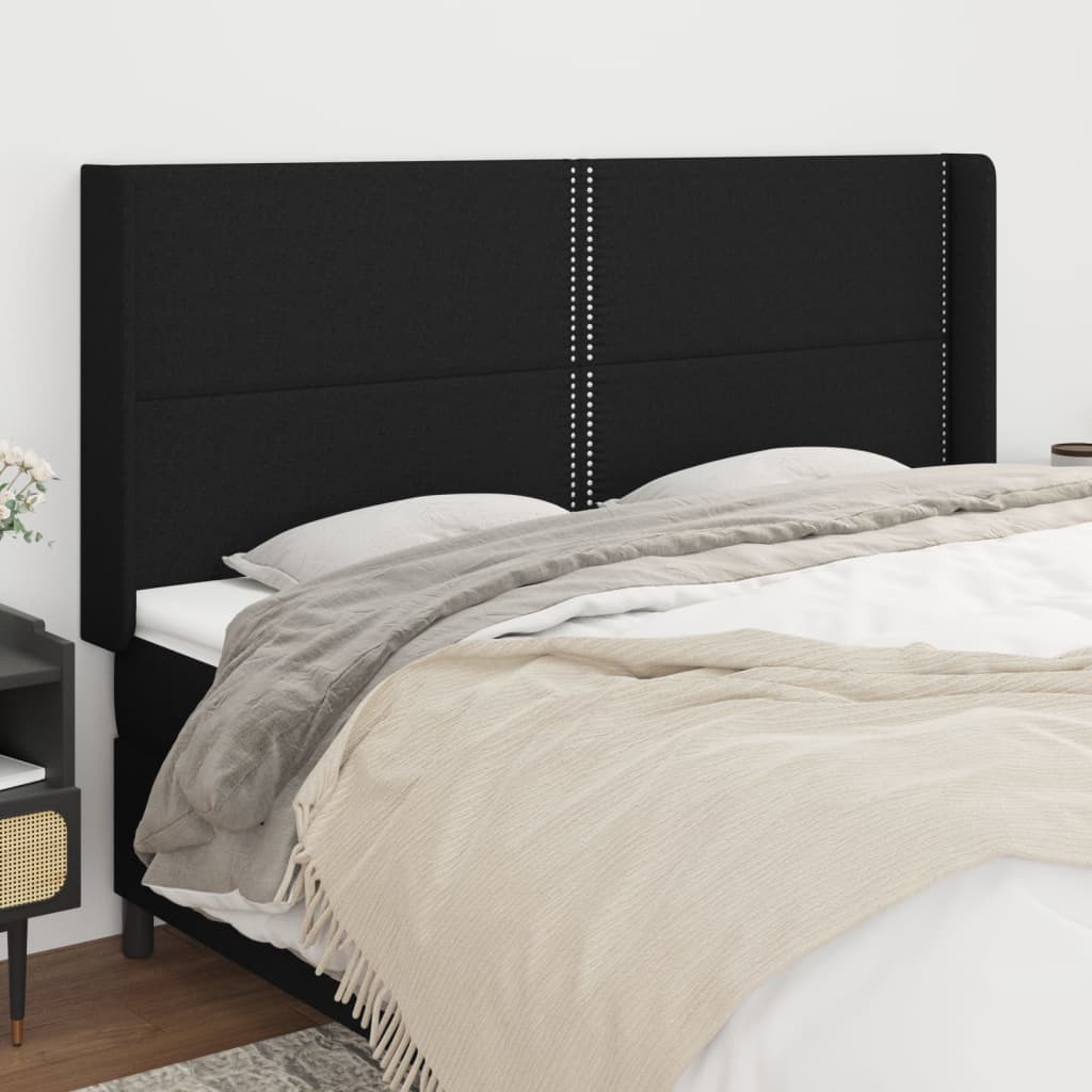 Hoofdbord met randen 203x16x118/128 cm stof zwart is nu te koop bij PeponiXL, paradijselijk wonen!