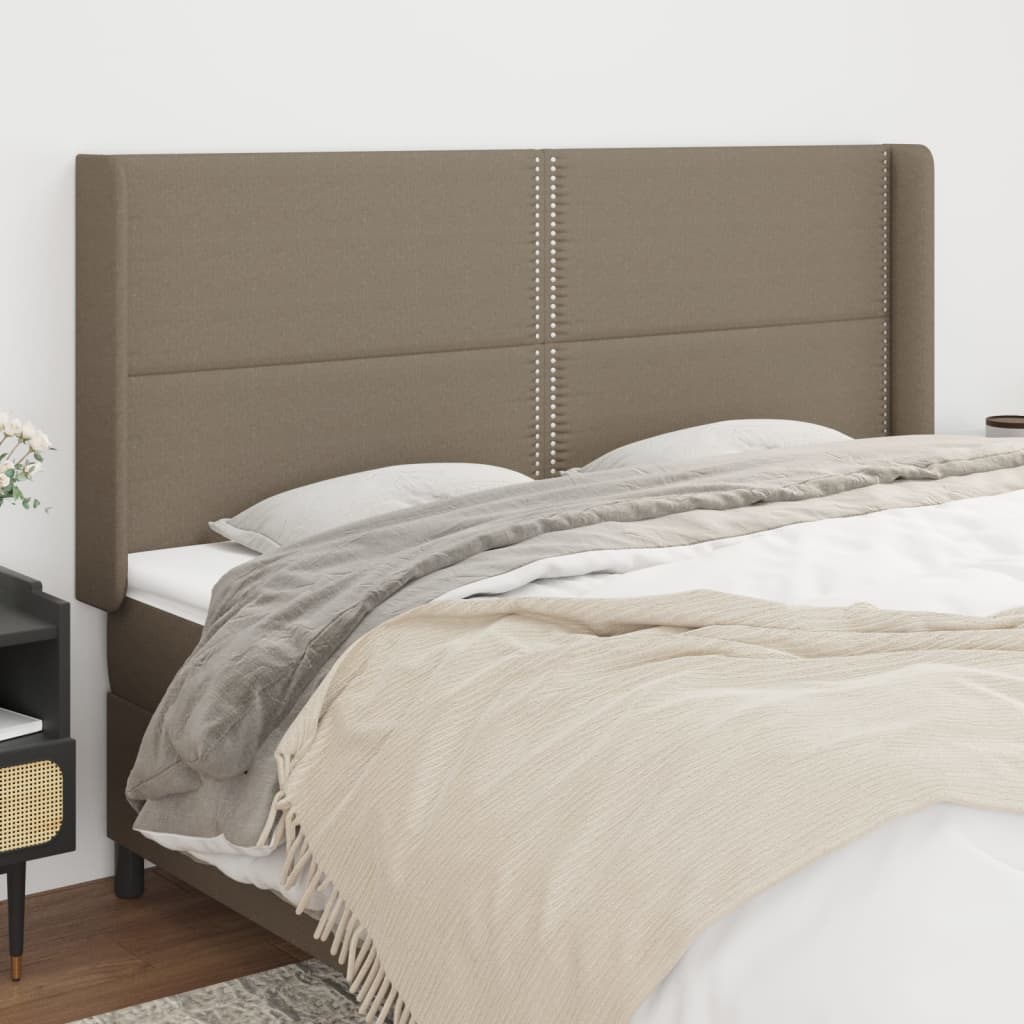 Hoofdbord met randen 203x16x118/128 cm stof taupe is nu te koop bij PeponiXL, paradijselijk wonen!