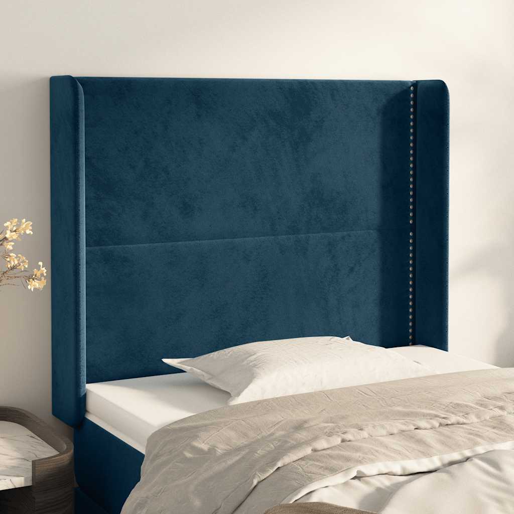 Hoofdbord met randen 103x16x118/128 cm fluweel donkerblauw is nu te koop bij PeponiXL, paradijselijk wonen!