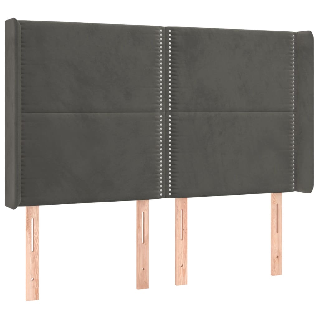Hoofdbord met randen 147x16x118/128 cm fluweel donkergrijs is nu te koop bij PeponiXL, paradijselijk wonen!