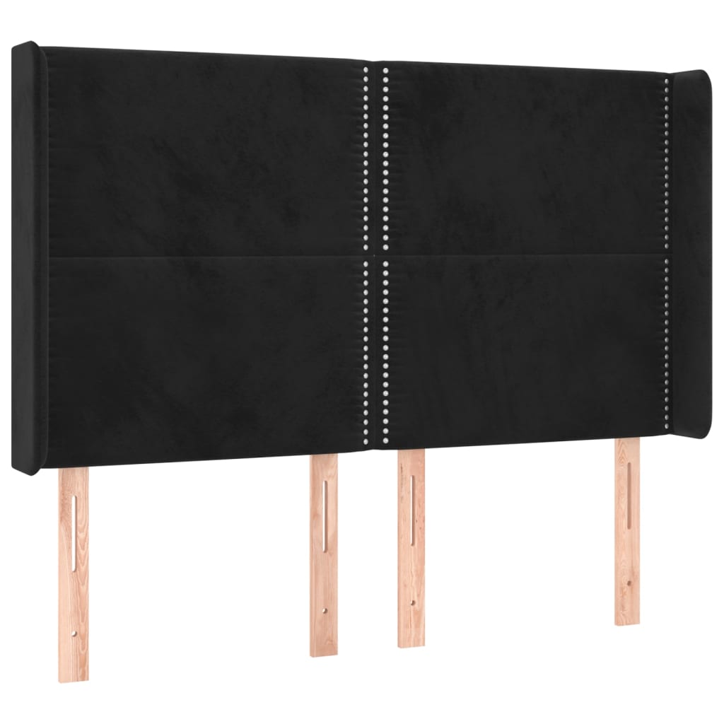 Hoofdbord met randen 147x16x118/128 cm fluweel zwart is nu te koop bij PeponiXL, paradijselijk wonen!