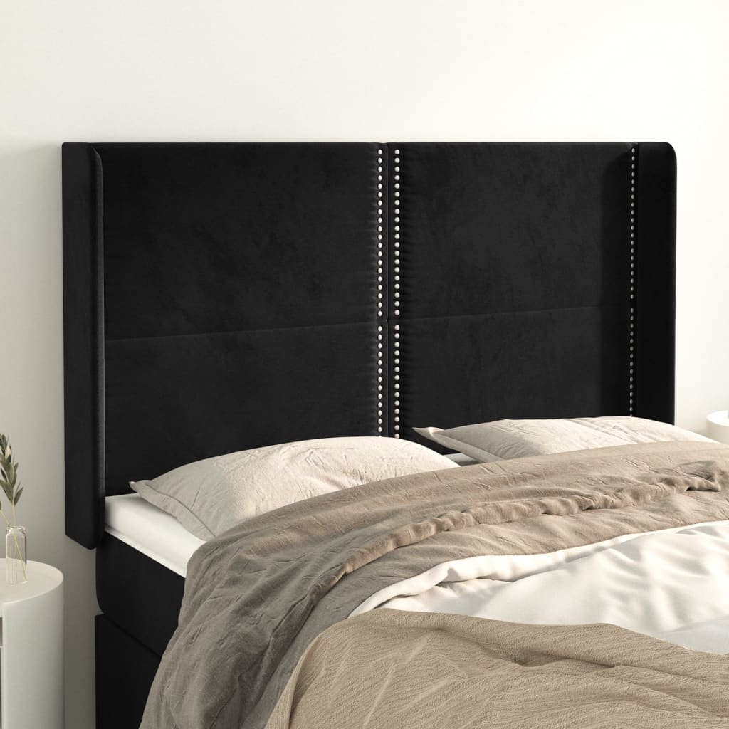 Hoofdbord met randen 147x16x118/128 cm fluweel zwart is nu te koop bij PeponiXL, paradijselijk wonen!