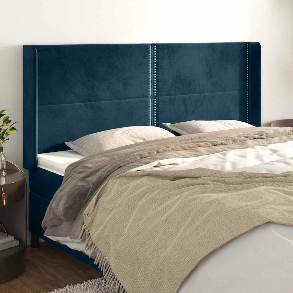 Hoofdbord met randen 163x16x118/128 cm fluweel donkerblauw is nu te koop bij PeponiXL, paradijselijk wonen!