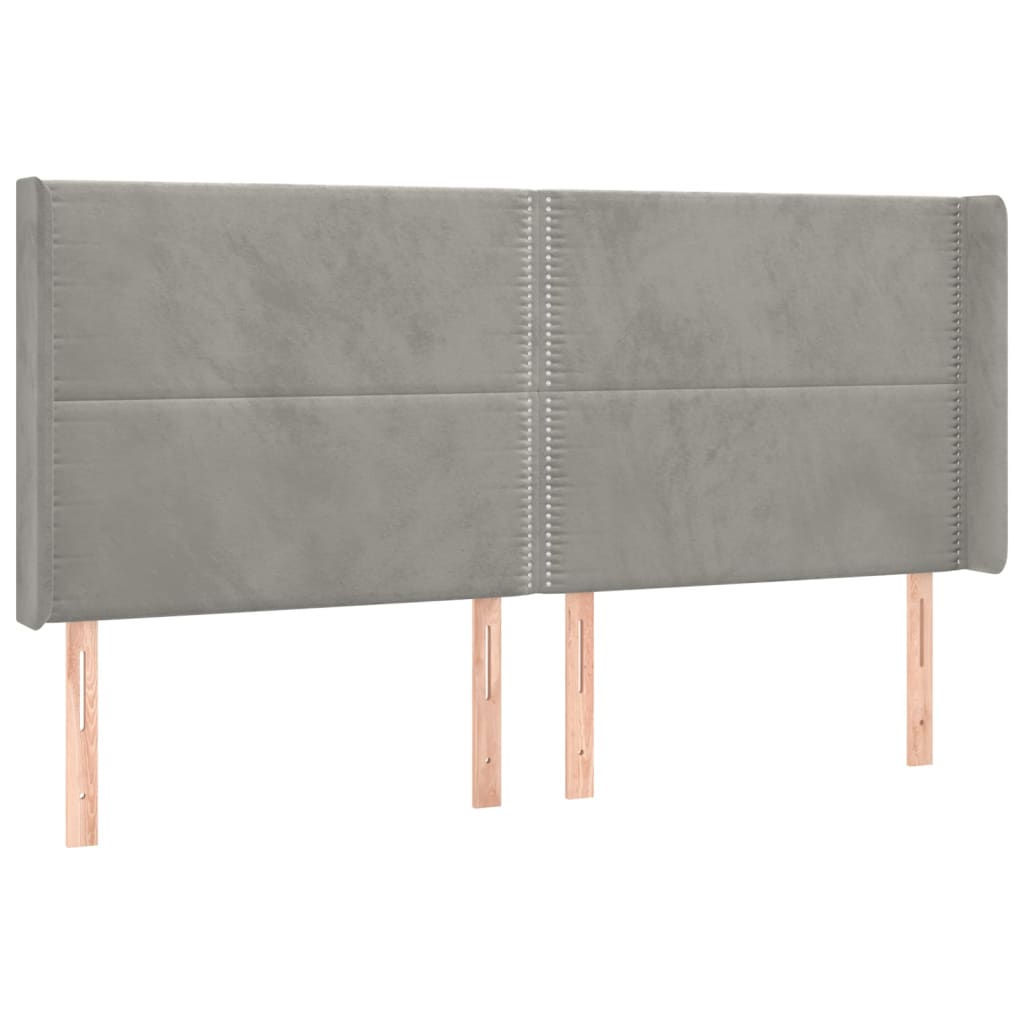 Hoofdbord met randen 203x16x118/128 cm fluweel lichtgrijs is nu te koop bij PeponiXL, paradijselijk wonen!