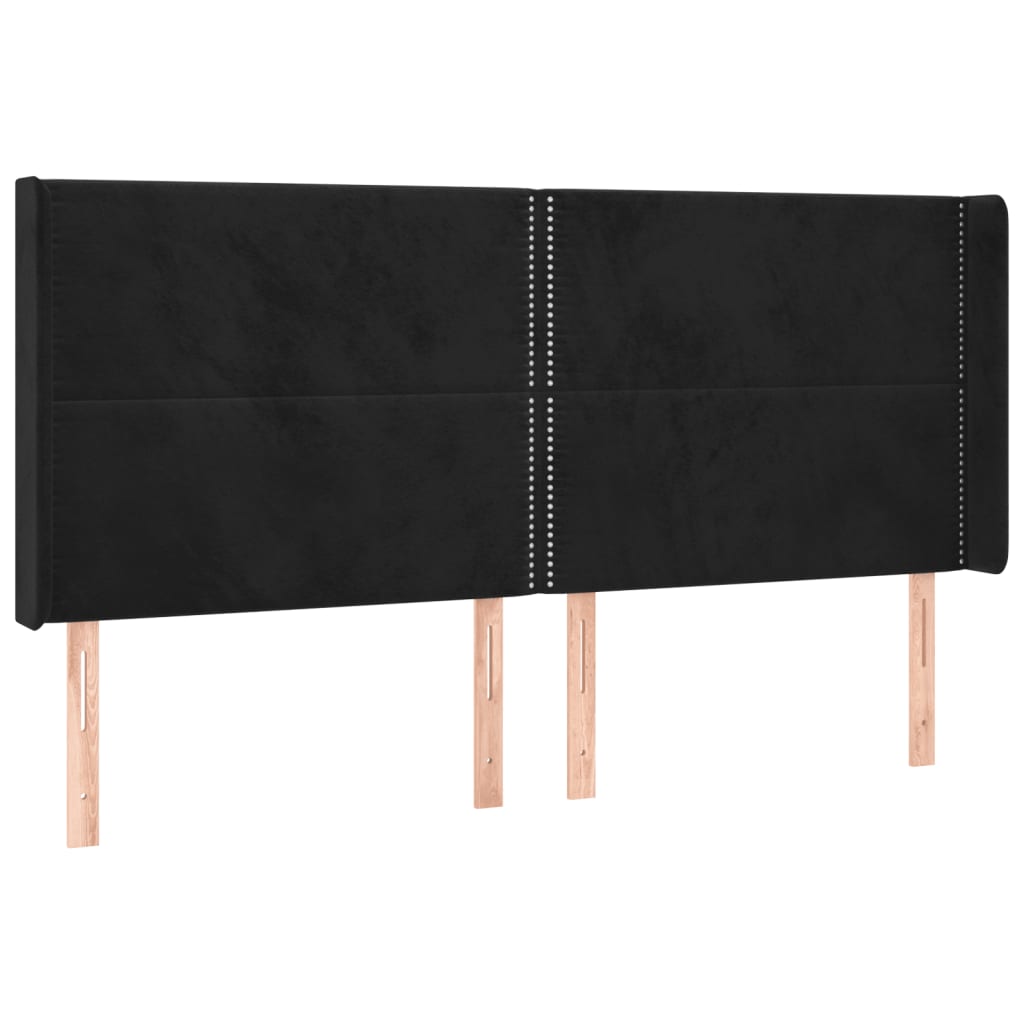 Hoofdbord met randen 203x16x118/128 cm fluweel zwart is nu te koop bij PeponiXL, paradijselijk wonen!