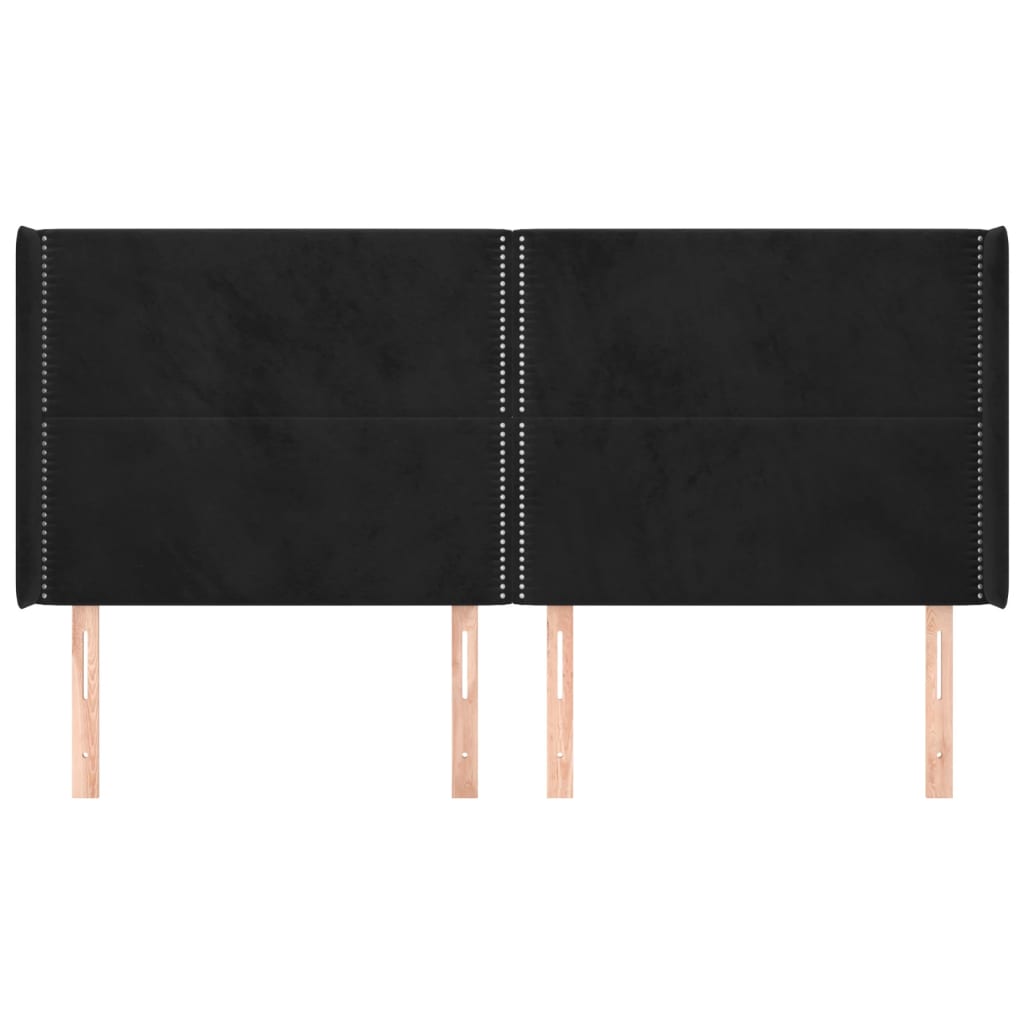 Hoofdbord met randen 203x16x118/128 cm fluweel zwart is nu te koop bij PeponiXL, paradijselijk wonen!