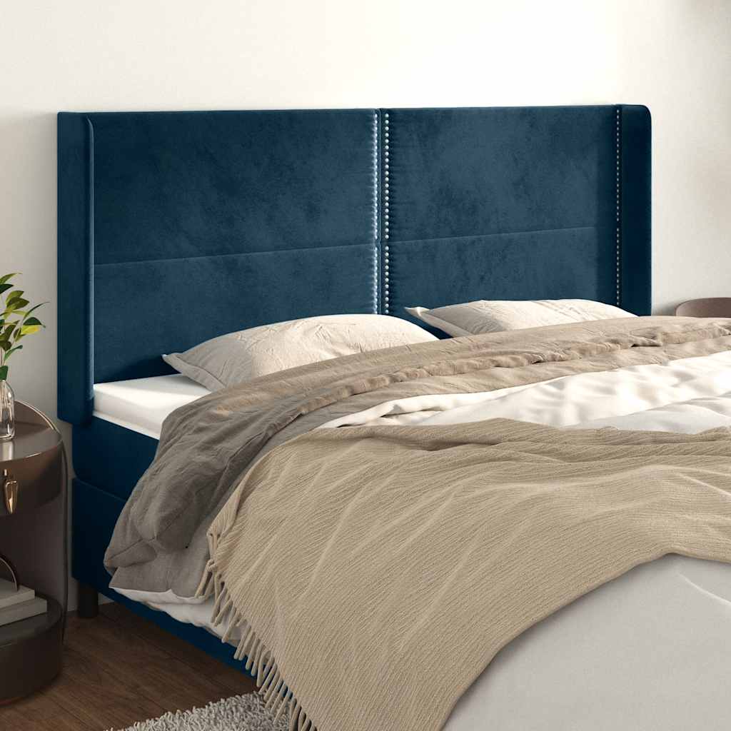 Hoofdbord met randen 203x16x118/128 cm fluweel donkerblauw is nu te koop bij PeponiXL, paradijselijk wonen!