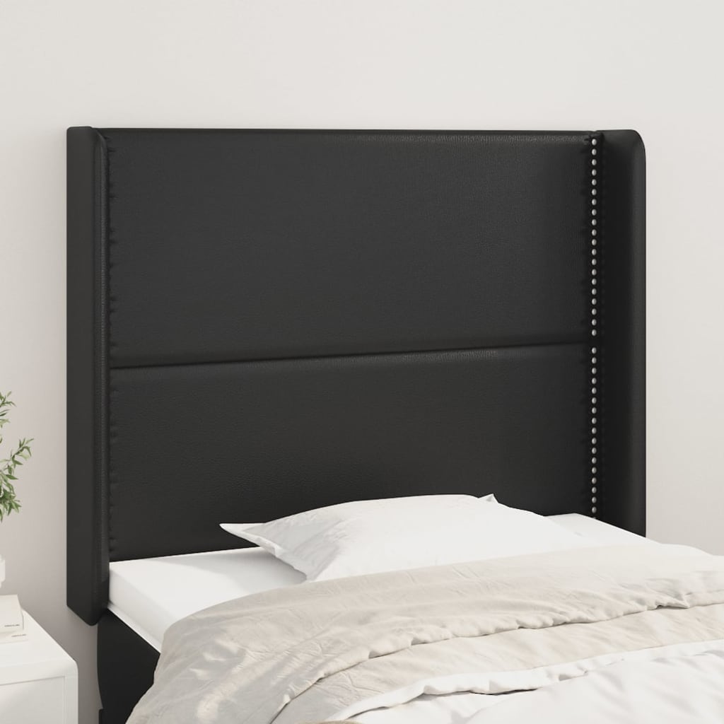 Hoofdbord met randen 93x16x118/128 cm kunstleer zwart is nu te koop bij PeponiXL, paradijselijk wonen!
