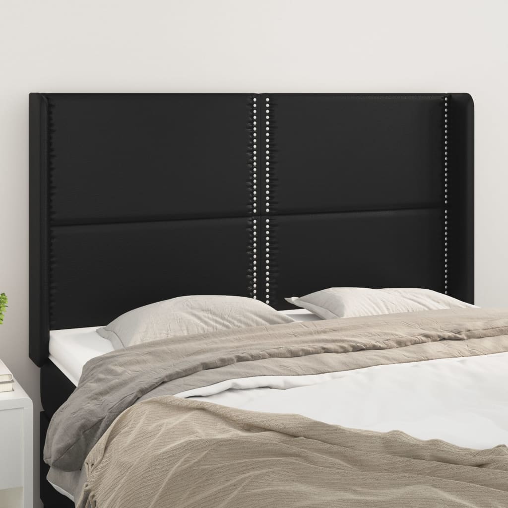 Hoofdbord met randen 147x16x118/128 cm kunstleer zwart is nu te koop bij PeponiXL, paradijselijk wonen!