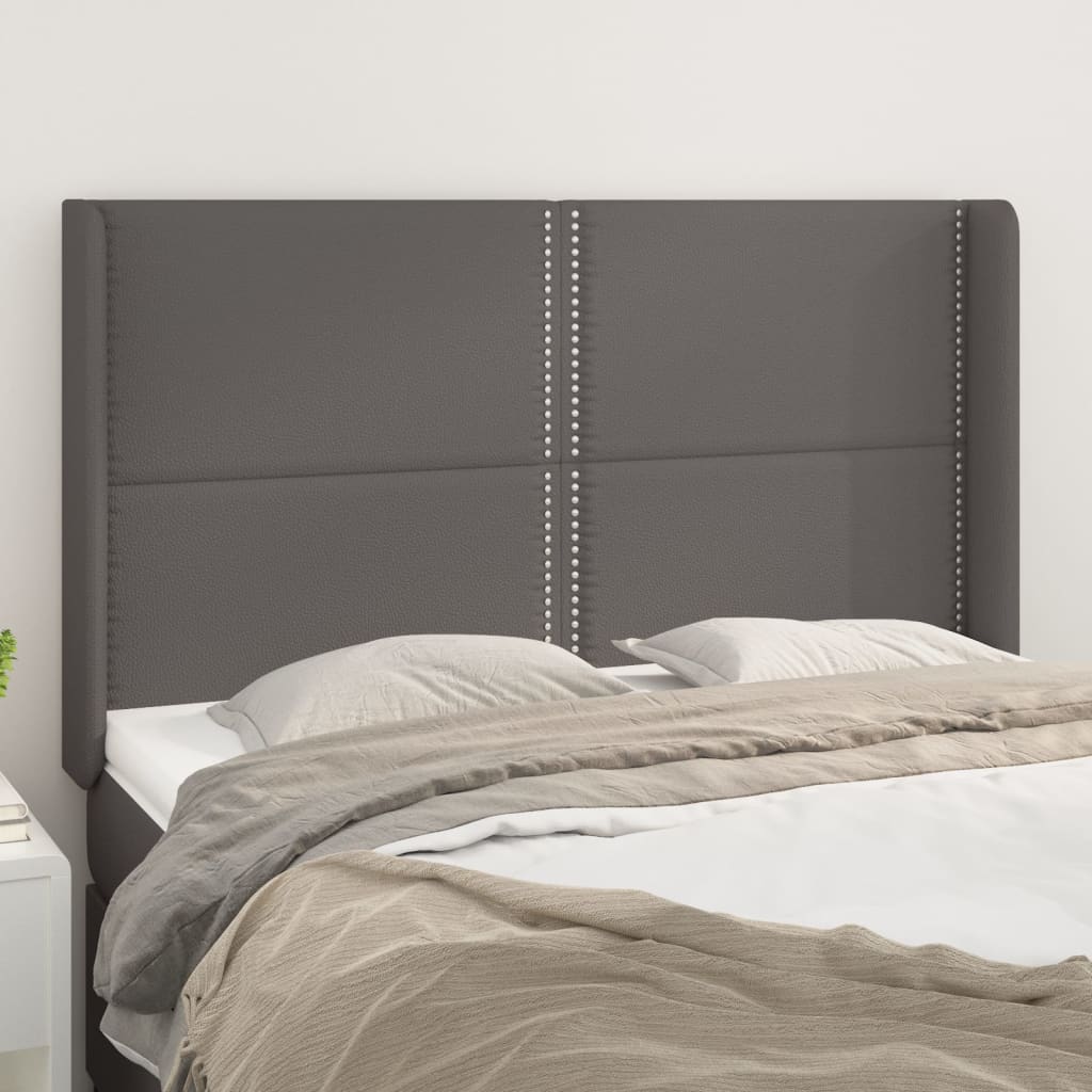 Hoofdbord met randen 147x16x118/128 cm kunstleer grijs is nu te koop bij PeponiXL, paradijselijk wonen!