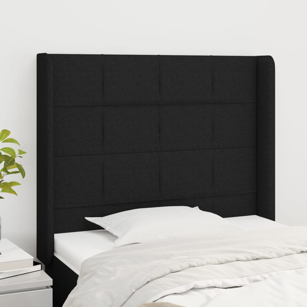 Hoofdbord met randen 83x16x118/128 cm stof zwart is nu te koop bij PeponiXL, paradijselijk wonen!