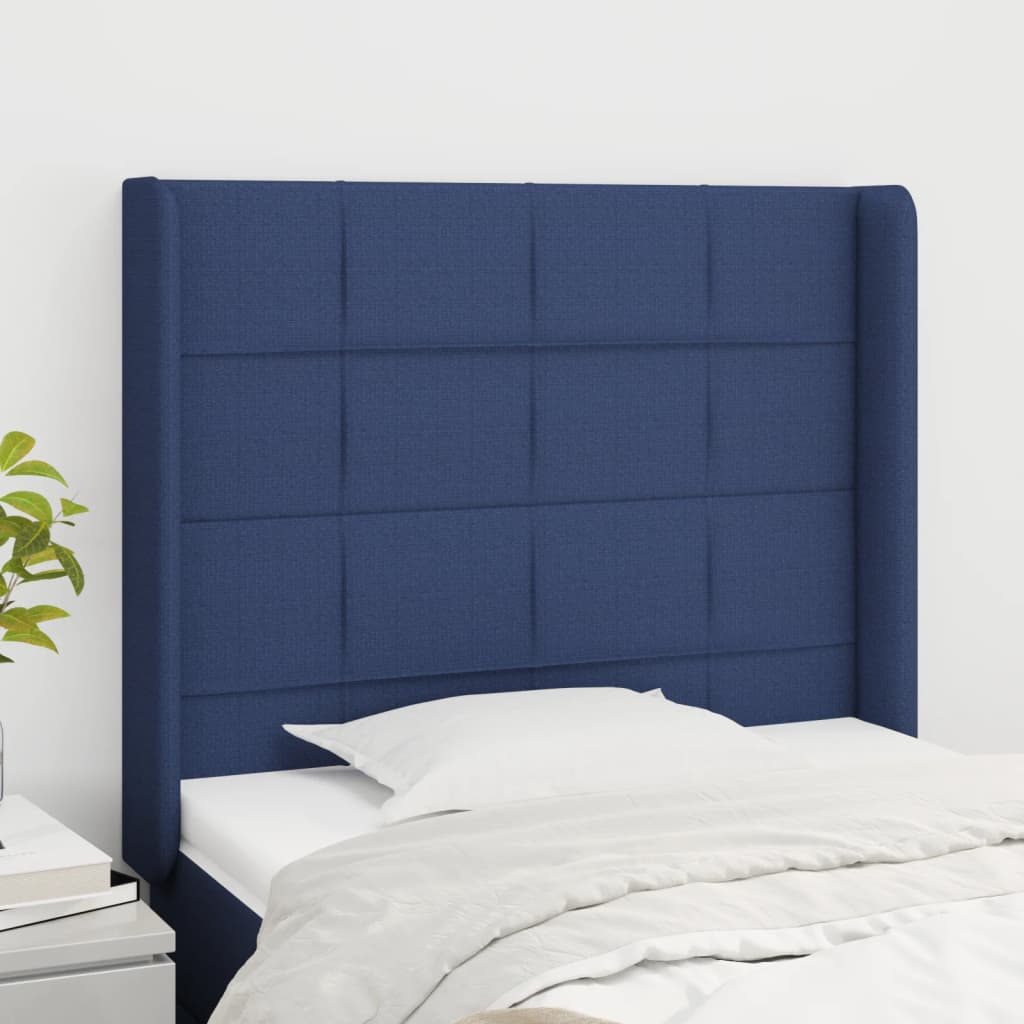 Hoofdbord met randen 83x16x118/128 cm stof blauw is nu te koop bij PeponiXL, paradijselijk wonen!