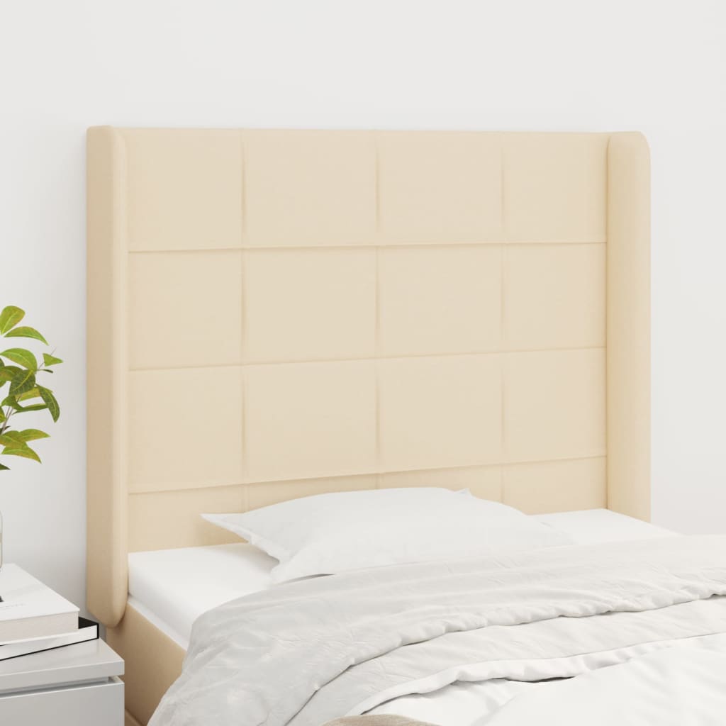 Hoofdbord met randen 93x16x118/128 cm stof crèmekleurig is nu te koop bij PeponiXL, paradijselijk wonen!