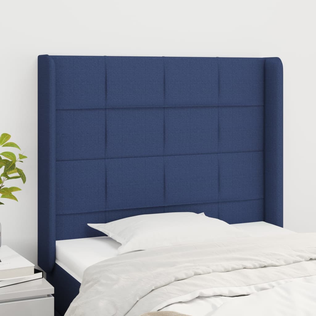 Hoofdbord met randen 93x16x118/128 cm stof blauw is nu te koop bij PeponiXL, paradijselijk wonen!