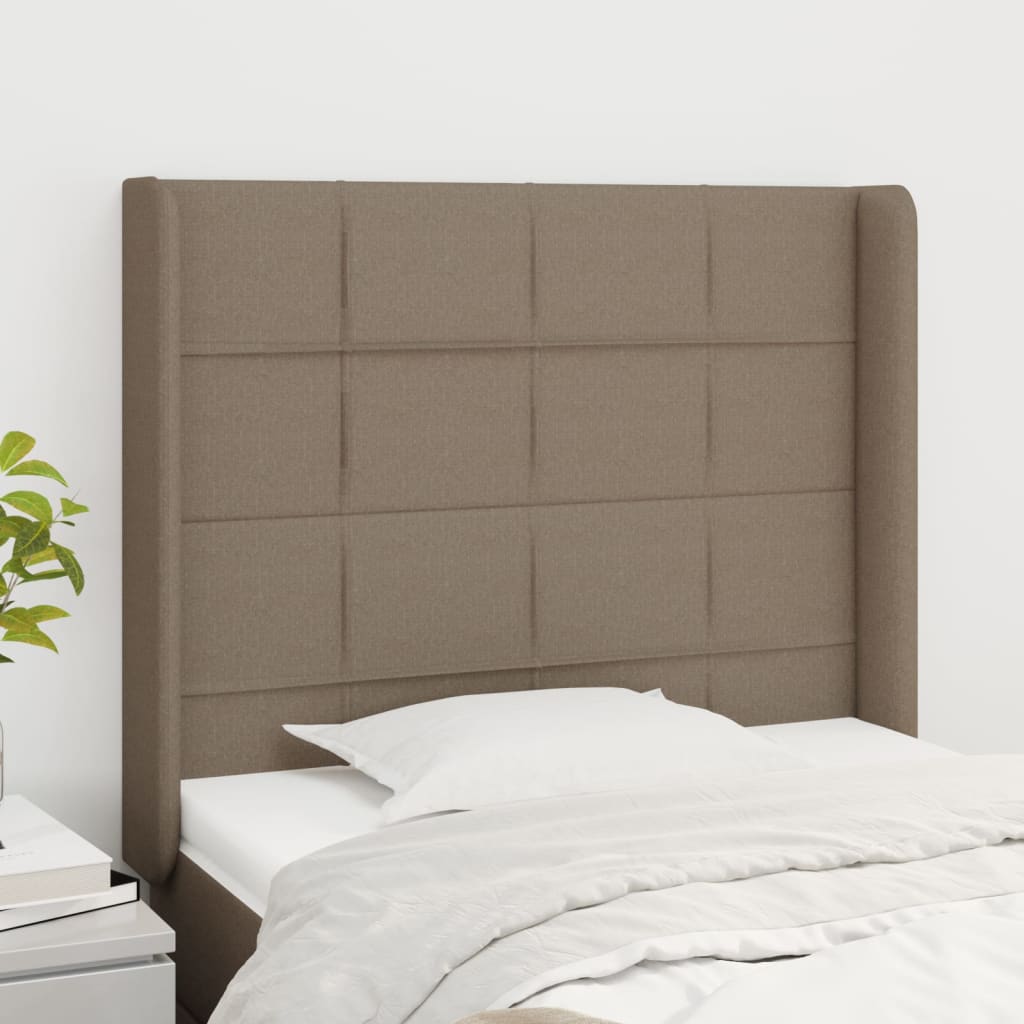 Hoofdbord met randen 103x16x118/128 cm stof taupe is nu te koop bij PeponiXL, paradijselijk wonen!