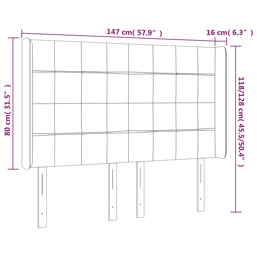 Hoofdbord met randen 147x16x118/128 cm stof donkergrijs is nu te koop bij PeponiXL, paradijselijk wonen!