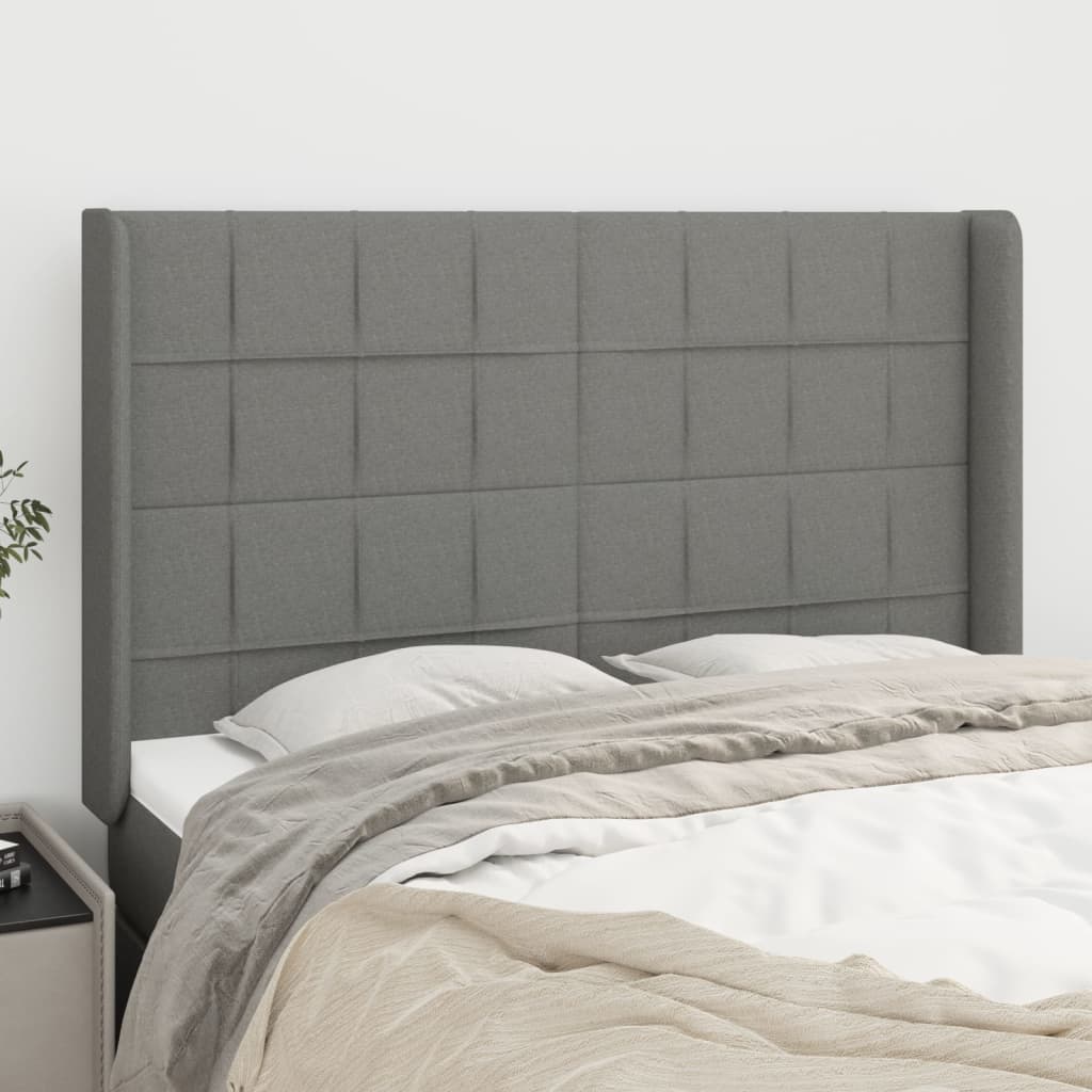 Hoofdbord met randen 147x16x118/128 cm stof donkergrijs is nu te koop bij PeponiXL, paradijselijk wonen!