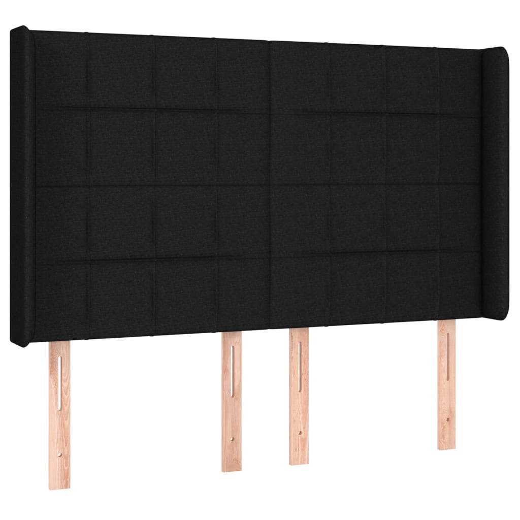 Hoofdbord met randen 147x16x118/128 cm stof zwart is nu te koop bij PeponiXL, paradijselijk wonen!
