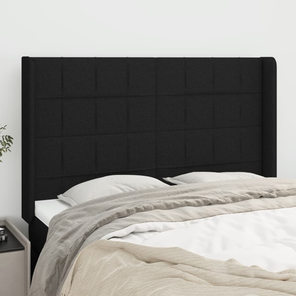 Hoofdbord met randen 147x16x118/128 cm stof zwart is nu te koop bij PeponiXL, paradijselijk wonen!