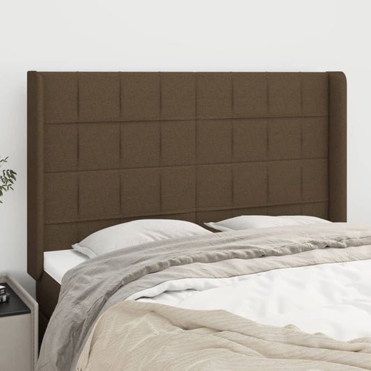 Hoofdbord met randen 147x16x118/128 cm stof donkerbruin is nu te koop bij PeponiXL, paradijselijk wonen!