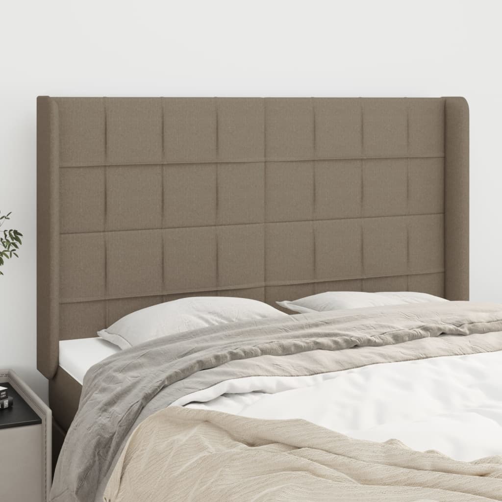 Hoofdbord met randen 147x16x118/128 cm stof taupe is nu te koop bij PeponiXL, paradijselijk wonen!