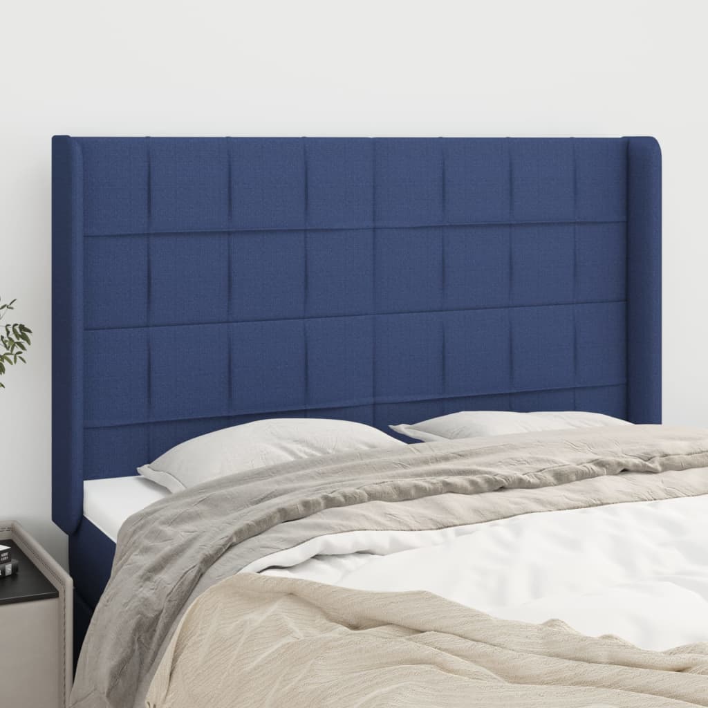 Hoofdbord met randen 147x16x118/128 cm stof blauw is nu te koop bij PeponiXL, paradijselijk wonen!