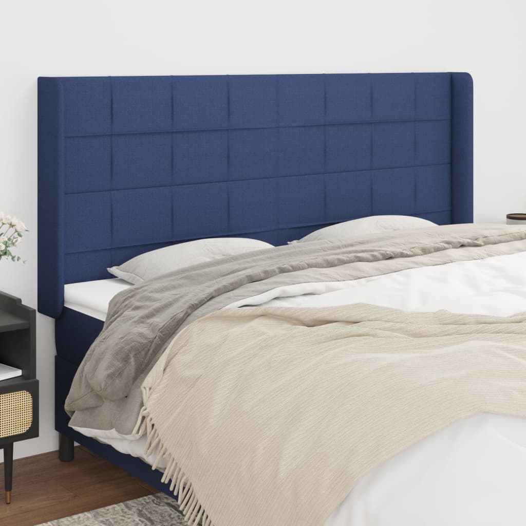 Hoofdbord met randen 163x16x118/128 cm stof blauw is nu te koop bij PeponiXL, paradijselijk wonen!