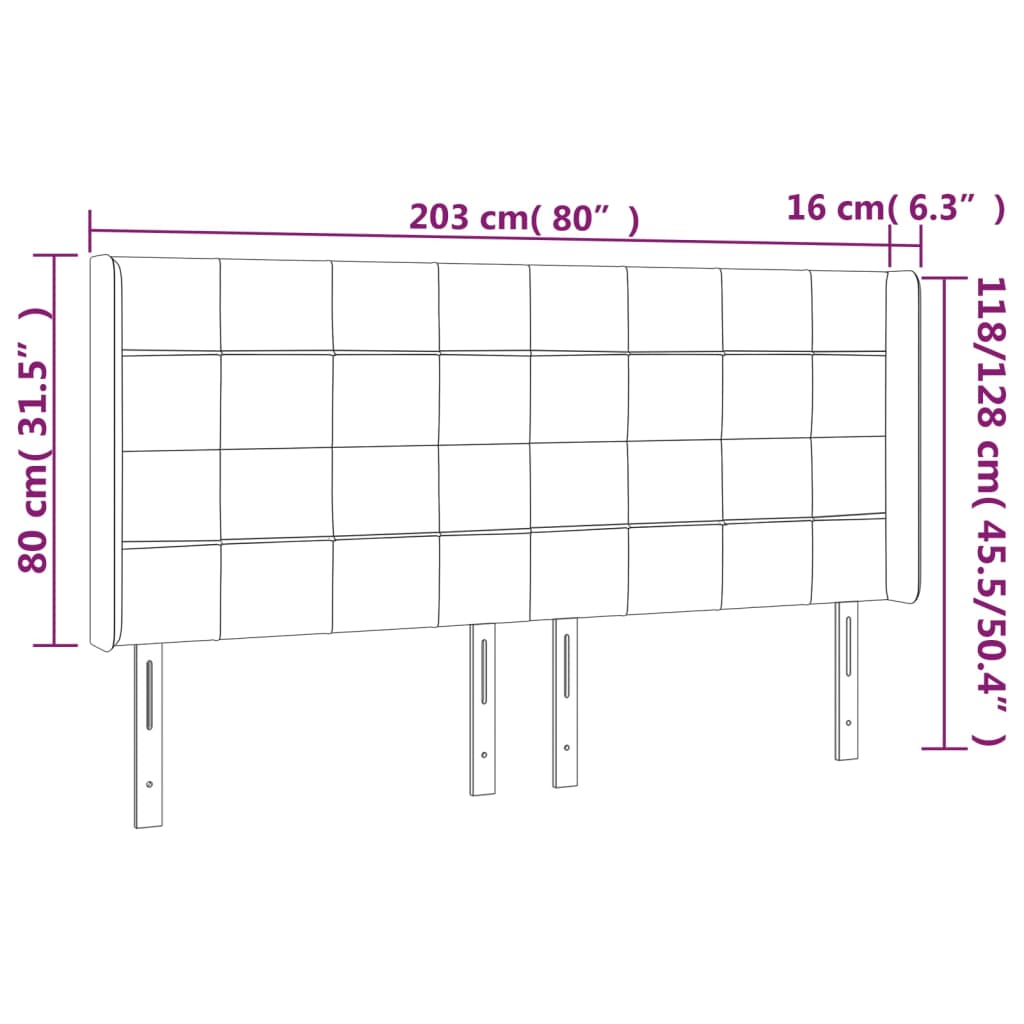 Hoofdbord met randen 203x16x118/128 cm stof donkergrijs is nu te koop bij PeponiXL, paradijselijk wonen!