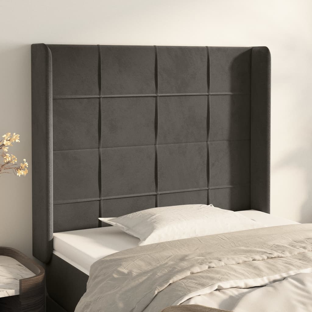Hoofdbord met randen 93x16x118/128 cm fluweel donkergrijs is nu te koop bij PeponiXL, paradijselijk wonen!