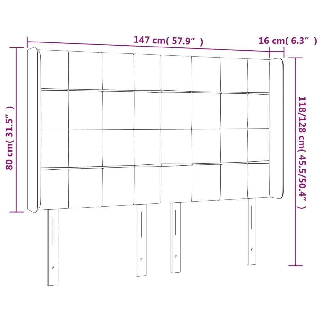 Hoofdbord met randen 147x16x118/128 cm fluweel lichtgrijs is nu te koop bij PeponiXL, paradijselijk wonen!